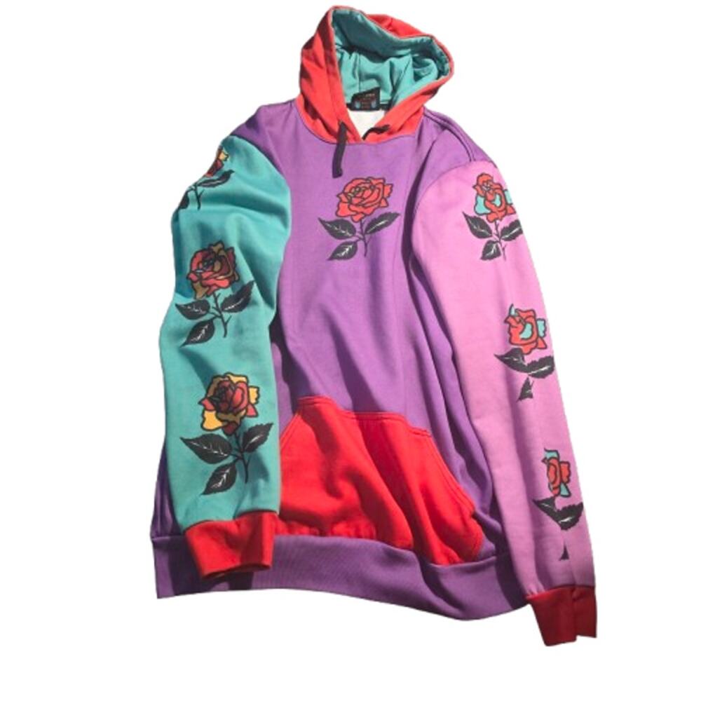 Teen Hearts Emotional Rose Hoodie – XL Colorblock Streetwear Pullover